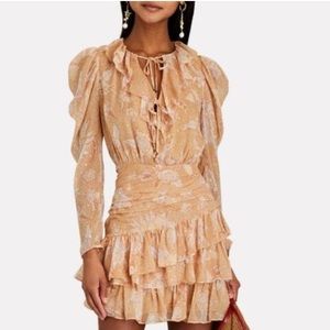 Ulla Johnson Cecily Ruffled Mini Dress with Metallic Accents in Magnolia Size 6